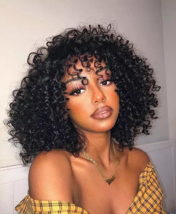 100% HUMAN HAIR DEEP CURLY 16 INCHES WITH BANGS
