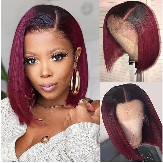 100% HUMAN HAIR STRAIGHT 13X4 FONTAL LACE BURGUNDY WIG