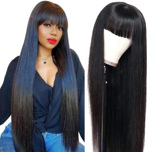 100% HUMAN HAIR STRAIGHT NON LACE WIG WITH BANGS