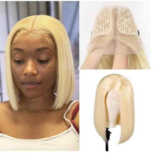 SHORT BOB WIG # 613 BLONDE 13*4 FRONTAL LACE HUMAN HAIR WIG