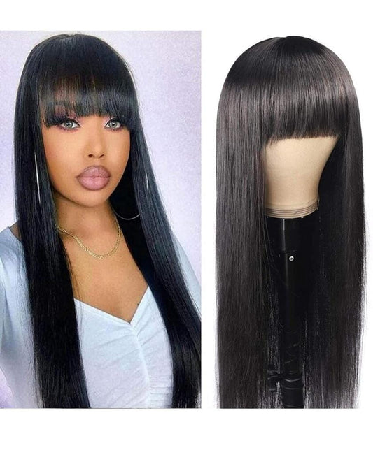 100% HUMAN HAIR STRAIGT NON LACE WIG WITH BANGS